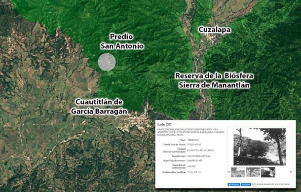 Subasta Gobierno Federal predio dentro del Área Natural Protegida en la Sierra de Manantlán
