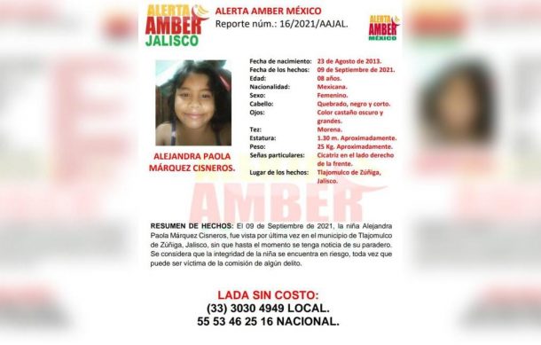 Activan Alerta Amber por desaparición de niña en Tlajomulco
