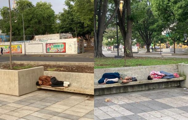 Duermen más de 12 indigentes en Plaza Juárez