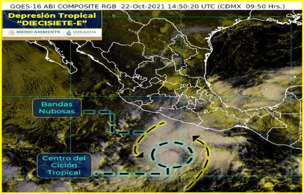 Se forma la depresión tropical 17-E en el Pacífico