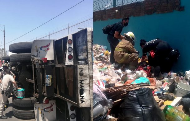 Vuelca camión recolector de basura en la avenida Gobernador Curiel