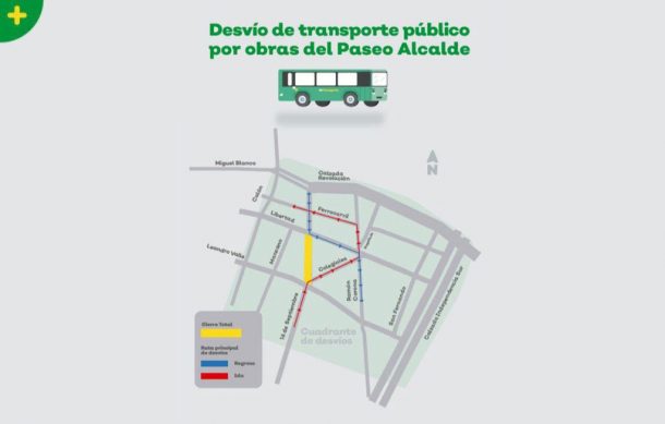 Por obras en el Paseo Alcalde, 33 rutas del transporte público modificarán su derrotero