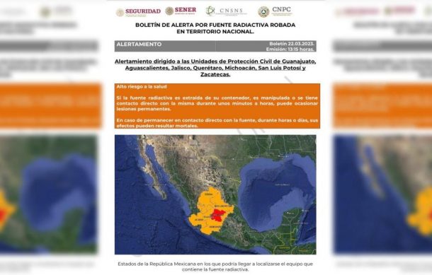 Emiten alerta regional por robo de fuentes radioactivas