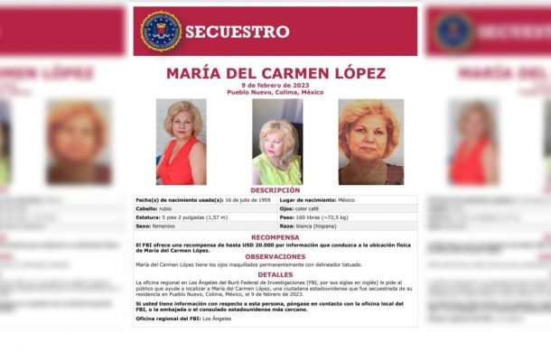 Busca FBI a mujer desaparecida en Colima