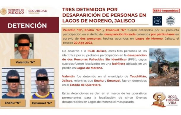 Destacan detención de implicados en delitos en Lagos de Moreno