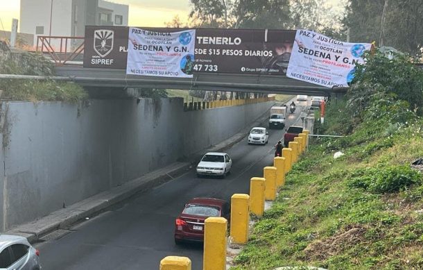 Aparecen lonas en Ocotlán en apoyo a la Guardia Nacional