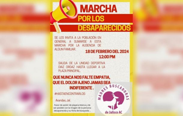 Realizan marcha por desaparecidos en Arandas