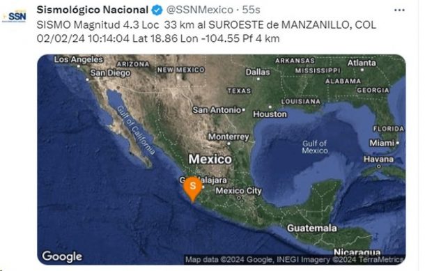 Reportan sismo en las costas de Colima