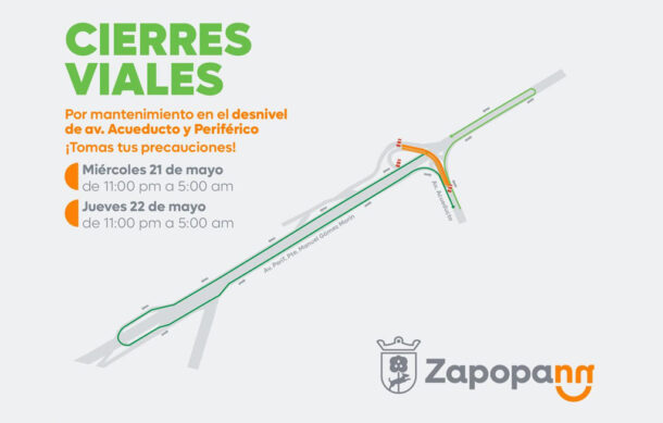 Zapopan anuncia cierre parcial nocturno en desnivel de Acueducto y Periférico