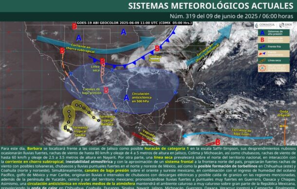 Bárbara se convierte en huracán frente a las costas de Colima y Jalisco