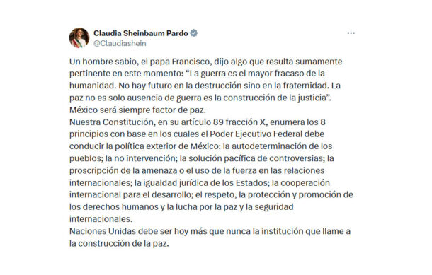 Sheinbaum llama a ONU a encabezar esfuerzos por la paz tras ataque de EU a Irán
