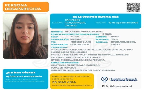 Reportan desaparición de Melanie Naomi, de 15 años