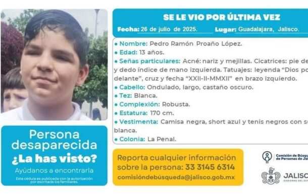 Buscan a Pedro Ramón de 13 años; está desaparecido