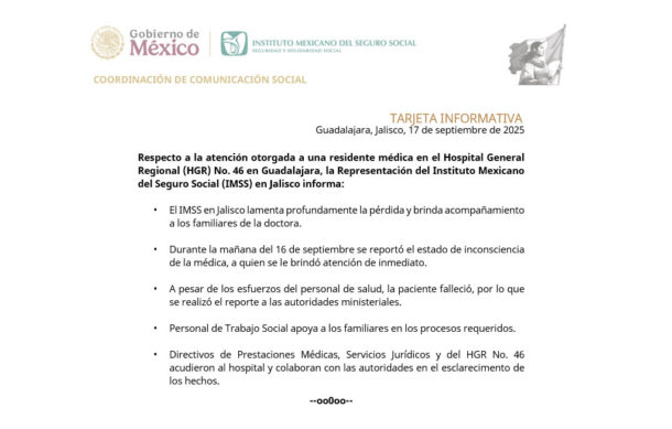 IMSS responde tras muerte de médico en Hospital 46