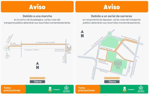 Modificarán este sábado rutas del transporte público en GDL y Zapopan