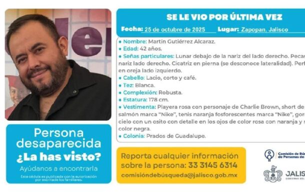 Buscan a Martín Gutiérrez, desaparecido en Zapopan