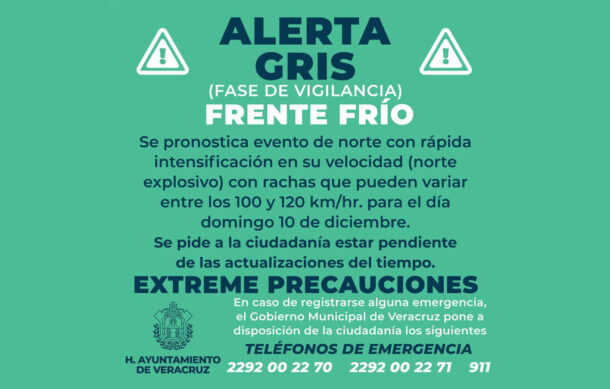 Veracruz activa “alerta gris” por ingreso del Frente Frío número 13
