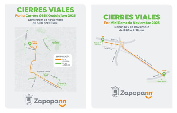 Anuncian cierres viales en la ZMG por Carrera G15K y Mini Romería este domingo