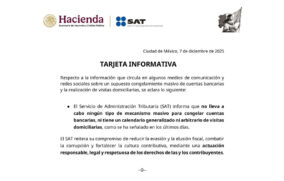 SAT niega bloqueo masivo de cuentas y rechaza operativos generalizados