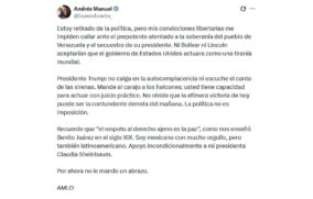 López Obrador condena intervención de EU en Venezuela y respalda a Sheinbaum