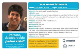 Buscan a Fernando Tostado, menor desaparecido en Tonalá