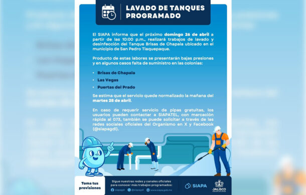 SIAPA anuncia cortes de agua en Tlaquepaque por mantenimiento