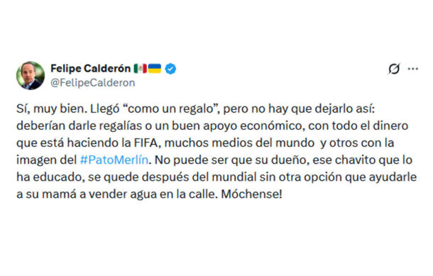 Calderón pide apoyo económico para familia del pato Merlín