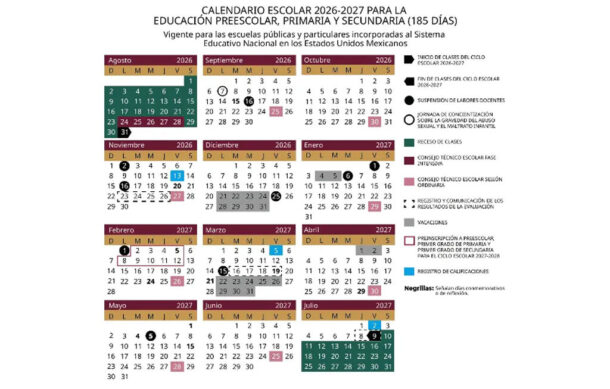SEP publica calendario escolar 2026-2027; clases inician el 31 de agosto
