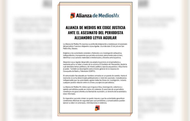 Alianza de Medios exige esclarecer asesinato de periodista en Oaxaca